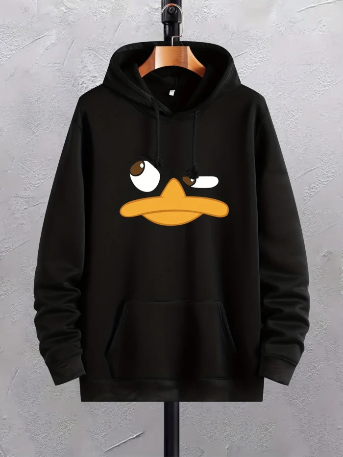 Sweat à Capuche Homme Imprimé Canard, Graphique Tendance Confortable Noir